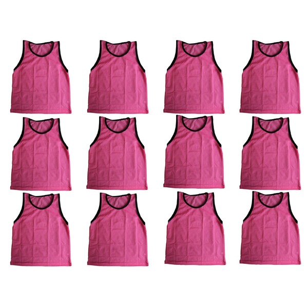 BlueDot Trading Youth Sports Pinnie High Quality Scrimmage Training Vest, Pink, 12 Pack