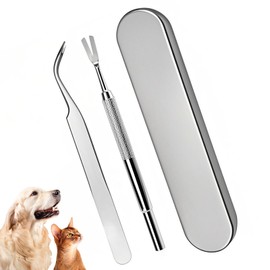 DAJING1 Set Tick Remover Tools for Dogs, Tick Removal Tool, Stainless Steel Tick Remover Tool Set Complete Tool Kit for Humans, Cats & Dogs(With Tick Removal Tweezers & Sharp Rake & Metal Box)