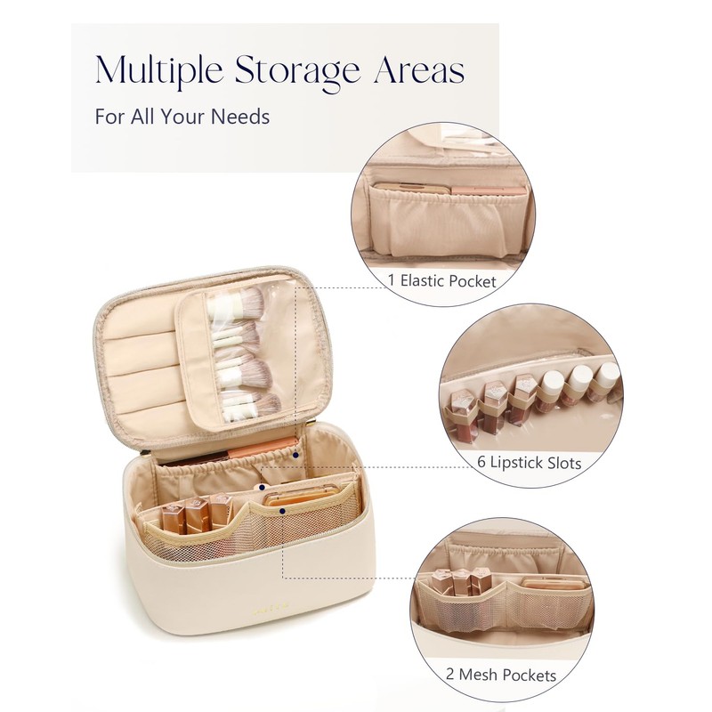 Prite Makeup Bag Portable Cosmetic Organizer with Brush Holder Waterproof