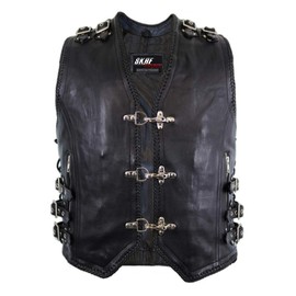 SKAF IMPEX Men's Genuine Cow Leather Heavy Buckled Zipper Braided Rocker Biker Motorcycle Vest Waistcoat XS~7XL (M)