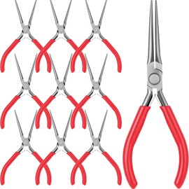 Lanties 10 Pack Mini Needle Nose Pliers Bulk, 6 Inch Precision Pliers Set with Extra Long Tips for Jewelry Making, Wire Wrapping, Small Object Gripping, DIY Project(Red)