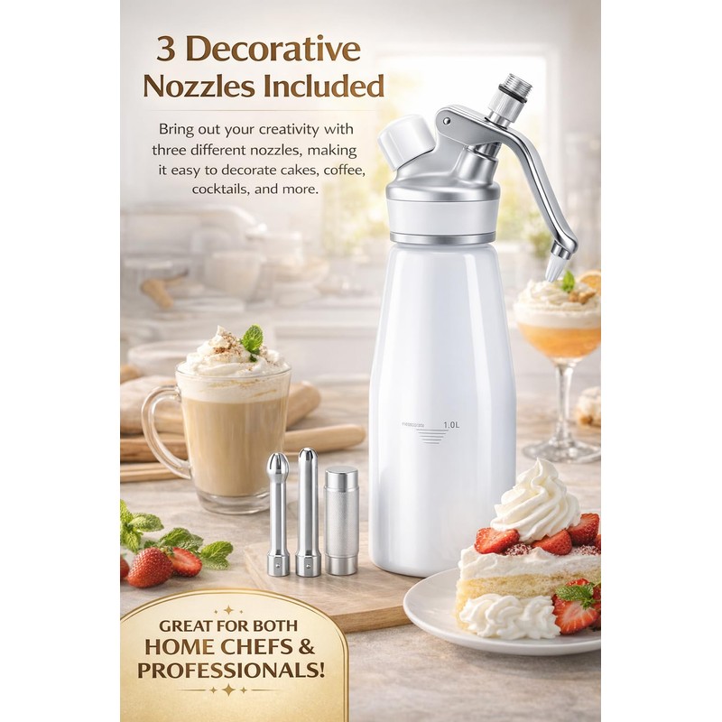 Whipped Cream Dispenser–Double Wall Insulated Aluminum Water Bottle with Stainless