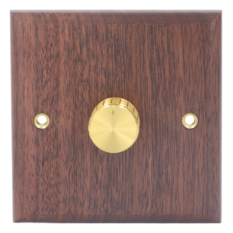 Dimmer Switch with Brass Knob Black Walnut Wood Rotary Dimming