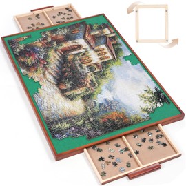 ITEFDTUTNE Rotating Jigsaw Puzzle Board with Drawers and Cover, 34 "x 24" Wooden Puzzle Table for Storage and Sorting, Portable Enlightenment Board for Adults and Teenager - 1500 Piece