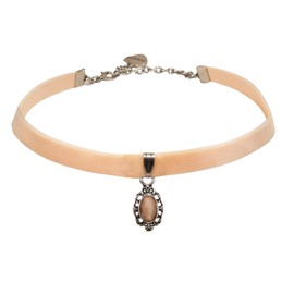 Alpenflüstern DHK196 Traditional Velvet Choker Traditional Stone Nostalgic Costume Necklace Tight Fitting Choker Elastic Women's Costume Jewellery Velvet Choker Narrow in Traditional Colours, Zinc