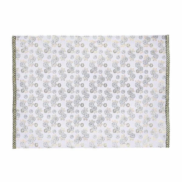 Naumu Kuma-chan Workshop Flower Pattern Sutra Desk Brocade Rug, Flame-retardant, For 2 Scale, Size 13.2 x 18.5 inches (33.5 x 47 cm) (20, 005. Silver Color)