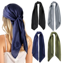 GoGou 4PCS Head Scarf for Women 35" Large Square Satin Hair Scarf Soft Neck Scarfs Silky Like Bandanas Hair Wraps Scarf for Sleeping（dark）