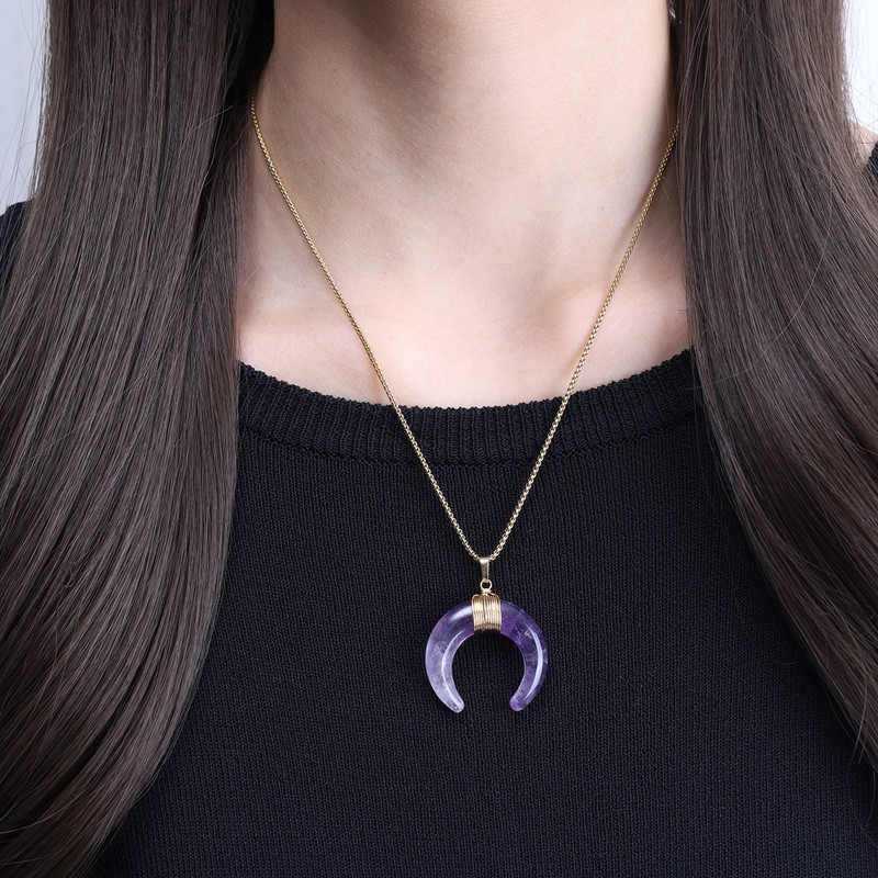 COAI Crescent Moon Crystal Amethyst Necklace for Women