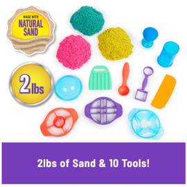 Kinetic Sand, Ultimate Sandisfying Set with 2lbs Play Sand (Pink, Yellow & Teal), 10 Tools & Molds, Sensory Toys, Holiday Gifts & Stocking Stuffers for Kids Ages 3 and up