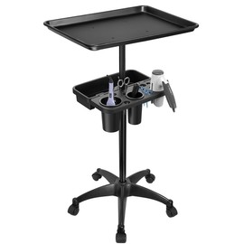 Rolling Salon Tray Cart with Extra Storage Space, Metal Salon Tray on Wheels, Adjustable Hairstylist Trays Salons Stations for Hair Stylist, Tattoo Trays Trolley Cart for Salons & Spa Use