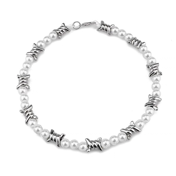 Gothic Thorns Pearl Choker Punk Hip Hop Necklace for Women