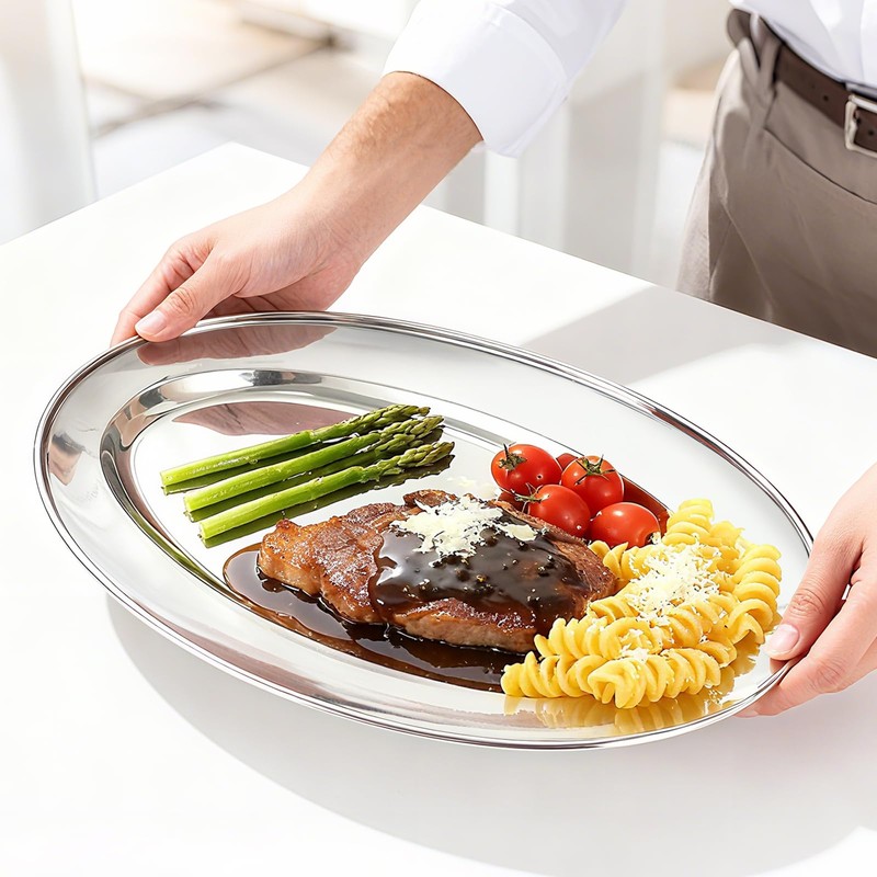 6 Packs Stainless Steel Oval Platter, Metal Plates, Oval Aluminum
