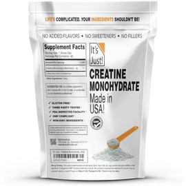 Its Just - Polvo de monohidrato de creatina, polvo de creatina pura, hecho en EE. UU., probado en laboratorio por terceros, 5g Per Ser