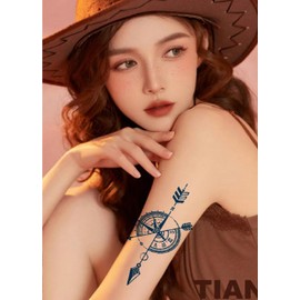 2 PCS Flecha Brújula Pegatinas De Tatuaje A Base De Hierbas Impermeable Duradero Hombres Y Mujeres Jugo Brazo Tatuajes Temporales