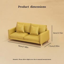 Dollhouse Leather Sofa,1:12 Modern Luxury Dollhouse Double Couch with 2 Removable Cushions,Diy Handmade Miniature Doll House Furniture Accessories for Doll house Living Room (Yellow)
