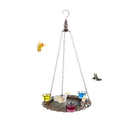 Kornnapa 2 in 1 Hanging Bird Baths Bird Feeder for Outdoors, Metal Water Bowl Bathtub for Parakeet Indoor Feeding Tray for Pet Birds Parrot Bath Shower with Hanging Chains