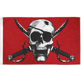 Trade Winds 3X5 Crimson Pirate Flag 100D SPUN POLYESTER Jolly Roger Boating Flag Skull Flag