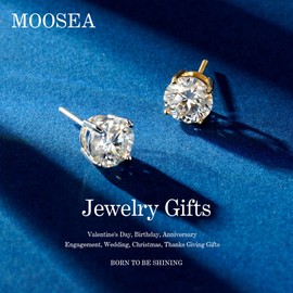 MOOSEA Moissanite Stud Earrings, 1ct D Color VVS1 Clarity Lab Created Moissanite, 14K White Gold Vermeil, 4 Prong, Screw Backs