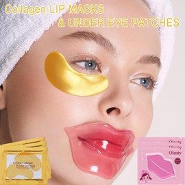 30 Pairs Lip Masks & Eye Mask, 24K Gold Gel Under Eye Patches for Puffy Eyes, Crystal Collagen Moisturizing Lip Mask, Effectively Nourishes Lip & Eye Skin for Reducing Fine Lines & Dark Circle