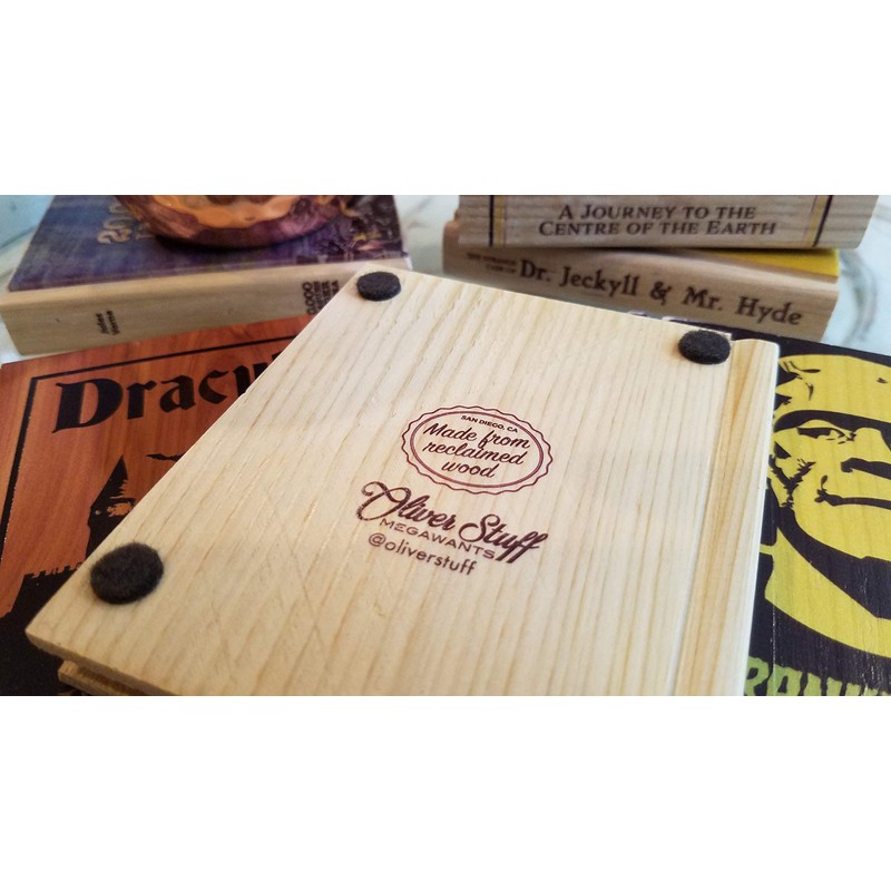 Classic SciFi 6pc Solid Wood Book Coaster Set