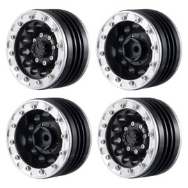 TRZX Metal 1.9" Beadlock Wheels RC Wheels Rim Hub for 1/10 RC Crawler TRX4 TRX6 Axis SCX10 90046 Upgrade (4pcs Black+Silver)