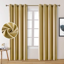 HOMEIDEAS Gold Blackout Curtains, Faux Silk for Bedroom 52 X 84 Inch Room Darkening Satin Thermal Insulated Drapes For Window, Indoor, Living Room, 2 Panels