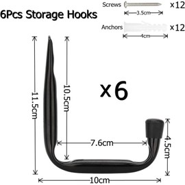 SNOKAY Heavy Duty J Hooks - 6 Pack Steel Wall Mount Garage Storage Utility Hangers & Organizer for Ladders, Bikes, Garden Hose, and Power Tools (11.5cm x 10cm)