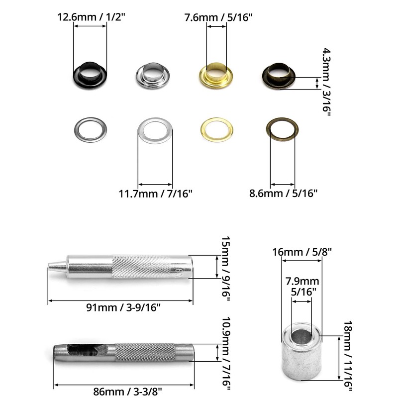 QWORK 200 Eyelet Set Eyelet Pliers, Eyelet Kit 8 mm,