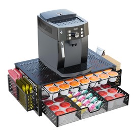 Simple Trending Coffee Pod Holder for K Cups, with 2 Tier Slidng Storage Drawer and Coffee Accessories Holder, 63 Large or 80 Small Capsule Organizer, Black