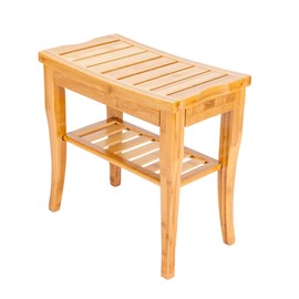Niufaa Waterproof Bamboo Shower Bench with Shelf Wooden Spa Bath Stool Bamboo Shower Bench Bathroom Bench Seat Bathroom Seat Stool Spa Bath Organizer for Bathroom Living Room Bedroom