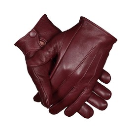Men's Dress Leather Gloves (X-Large, Burgundy)