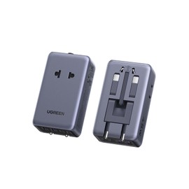 UGREEN Adaptador Universal de Viaje 6 en 1, Adaptador Europeo PD 45W GAN | 2 Tomas CA y 4 Puertos USB (2 Cargador Tipo C + 2 USB A), Enchufes Tipo C G