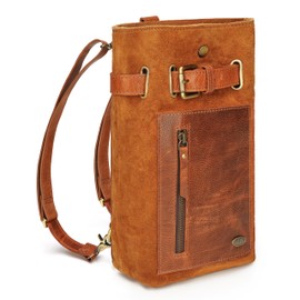 LUXEORIA Leather Backpack for Women, Minimalistic Suede Designer Mini Backpack, Handmade Vintage Style, Women's Casual Fashion Daypack, Retro - Camel Brown