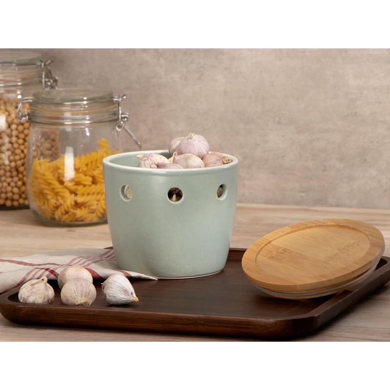 ONEMORE Large Garlic Keeper with Lid, Ceramic Garlic Saver 5