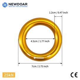 NewDoar Rappel Ring 25kN Gold Large O-Ring Rope Connector for Rock Climbing Arborist Rescue Hammock and Slackline(Red 2pcs)