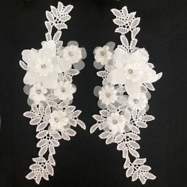 xingmo 2pcs White Lace Floral Embroidered Appliques Patch Sew On Embroidered Floral Applique