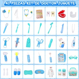 KITCHEN CHOICE Juego de Doctor para Niños,41Pcs Kit de Doctora Juguetes para Nina,Doctora Juguetes con Luz y Sonido Incluir Estetoscopio,Bata de Laboratorio,Regalos para Niño y Niña de 3+ Años(Azul)