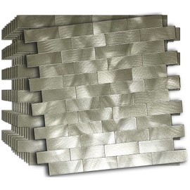 XUANINY Peel and Stick Tile Backsplash for Kitchen Bathroom Self-Adhesive Metal Aluminum 3D Wall Sticker (11.81"x11.88"，10Sheets, Champagne)