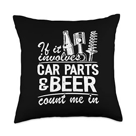 Garage & Classic Car Mechanic Gifts For Men Women If It Involves Parts & Beer Count Me in Car Guy Mechanic Throw Pillow, 18x18, Multicolor