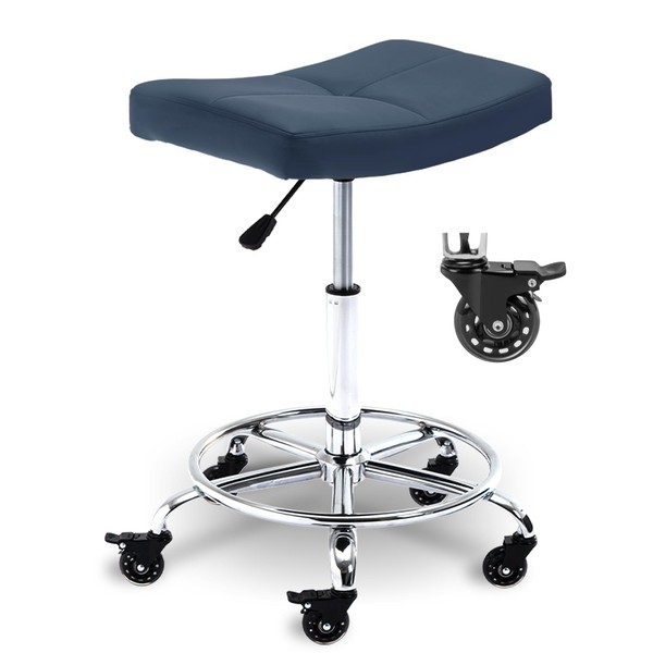 iMenting Wide Rolling Stools with Locking Rubber Wheels, Heavy Duty
