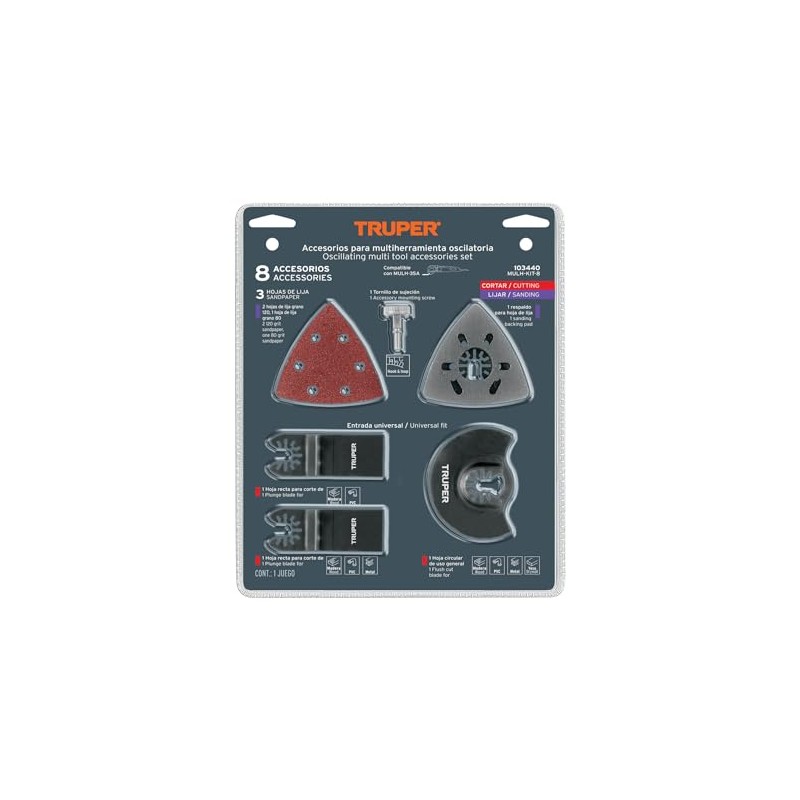 Truper MULH-KIT-8, Kit con 8 accesorios para multiherramienta modelo Truper