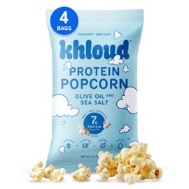Khloud Protein Popcorn, Olive Oil & Sea Salt - Protein Popcorn Made with Ingredients & 7g Protein - Non-GMO & Low Sodium Healthy Snacks - Gluten Free & Kosher
