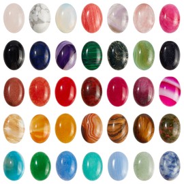 SUPERFINDINGS 35 Colors Oval Shape 18x13mm Gemstone Cabochon Natural Synthetic Stone Beads 5mm Thick Oval Flat Back Quartz Crystal Cabochon Earrings Necklace Bracelet Jewelry Making