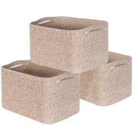 MINTWOOD Design 3-Pack Storage Baskets for Shelves, Decorative Baskets for Organizing, Woven Baskets for Storage, Book Basket Cube Storage Bin Box, Pantry Closet and Shoe Organizers, Oatmeal Brown