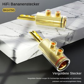 Monosaudio High End Speaker Banana Plug Pack of 8 Double Screw Locking BFA Gold-Plated HiFi Speaker Cable Connector (BA1475G)