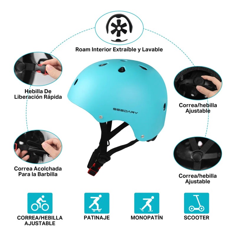 7pzs Kit De Proteccion Casco Codo Mano Patinaje Rodilla Niño