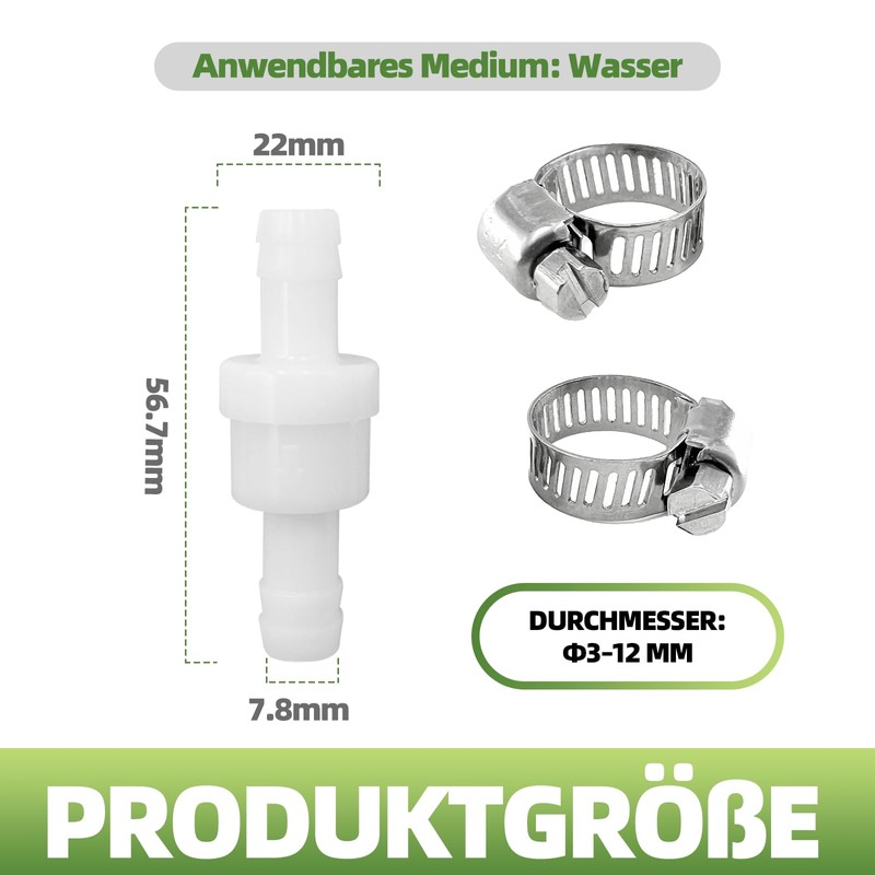 10mm Diameter Check Valve with Clamping Straps for Washing Machines,