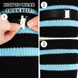 Plus Size Womens Thigh High Socks for Thick Thighs- Extra Long Striped Thick Over the Knee Stockings- Leg Warmer Boot Socks (Black & Blue)