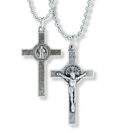 Caritas et Fides St Benedict Necklace - Spiritual Warfare Catholic Jewelry for Men and Women - Silver Saint Benedict Crucifix with 20" Adjustable Hypoallergenic Ball Chain - Made in Italy