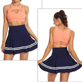 ThreeH Hochtaillierter Faltenrock in A-Linie Mädchen Schuluniform Mini-Rock Shorts mit integriertem Innenfutter Damen Golf Tennisrock Skorts Blau